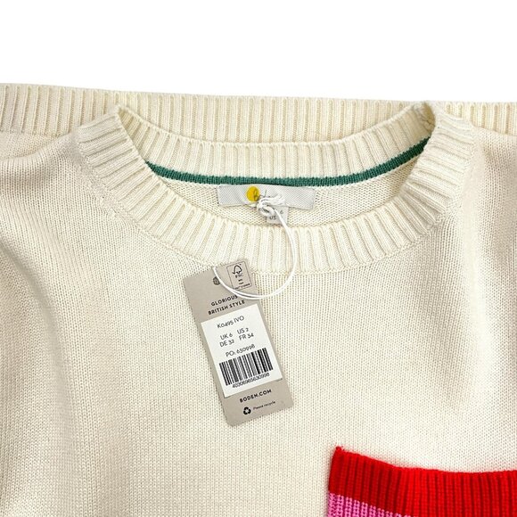 NWT Boden Stripe Pocket Relaxed Sweater Ivory Womens Size 2 Crew Neck Pullover - Picture 5 of 14